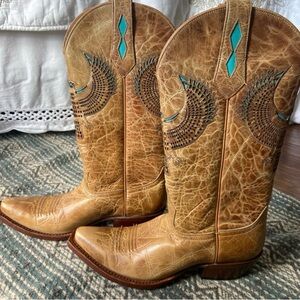 Johnny Ringo Snip Toe Cowboy Boots with Turquoise Accents